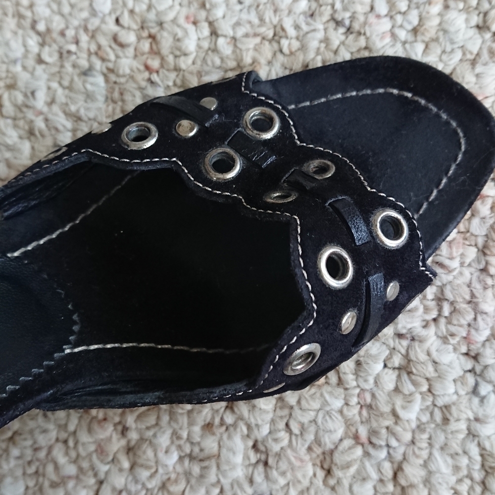 Prada black suede sandals with decorative metal grommets front details size 8 - Picture 6 of 13